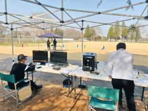 実技、シュミレーター、飛行前点検の3ブース訓練