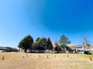 朝は雲一つない晴天。ドローン飛行訓練日和です