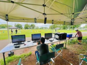 「実地訓練」「フライトシュミレーター」「飛行前後点検」3つのブース